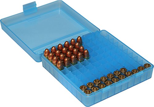 Mtm P-100-9-24 Ammo Box 100 Round Flip-Top 9Mm 380 Acp, Clear Blue #TOP1