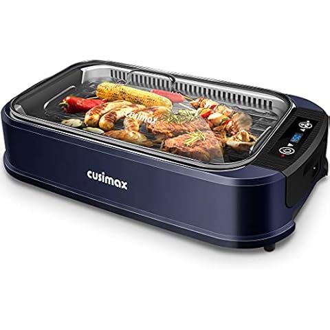 Indoor Grill Electric Grill CUSIMAX Smokeless Grill Portable Korean BBQ Grill with Turbo Smoke Extractor Technology, Non-stick Removable Grill Plate, Tempered Glass Lid, Great for Party(Single Plate) Cover