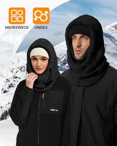 YYIDATON Plüsch Sturmhaube Mütze Winter Thermo Skimaske Fleece Thermale Windbeständig Gesichtshaube Outdoor Mütze Schal Balaclava für Herren Damen (Schwarz)