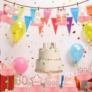 Miniatura 6 de Centros de mesa de nido de abeja de oro rosa de 30 años, globos de decoración temática, decoración de mesa para niñas y mujeres, dulce princesa de