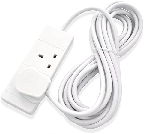 2-Way Extension Lead - Two Gang Multi Plug Socket - White Power Cable 1m