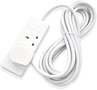 2-Way Extension Lead - Two Gang Multi Plug Socket - White Power Cable 1m