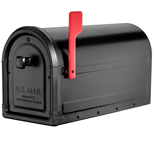 Architectural Mailboxes 7900-5B-R Roxbury Post Mount Black With Premium Cast Aluminum Knob And Red Flag Mailbox, Medium #TOP7