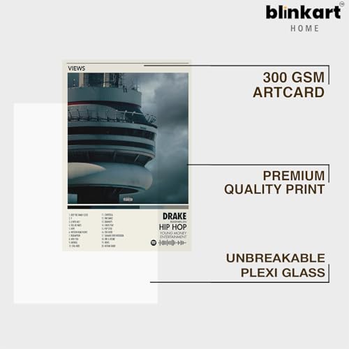 Image of BLINKART Drake - Views Wall Photo Frames | Wall Art for Bedroom, Living Room, Studio or Office | Album Cover Print with Spotify Song Link QR Code | Gift for Fans - 8x12 In