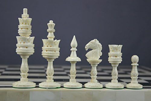 craftstore14 Chess Set Game Bone Buffalo 32 Pieces Hand Carved