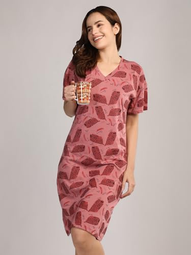Image of Duchess Cotton Half Sleeve Oversized T-Shirts for Women| Nighty - Loose Fit Tee with Pocket