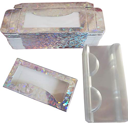 Sevmellin 30sets Empty Eyelash Packaging Box False Eyelash Boxes Lash Paper Case Holder with Clear Eyelash Tray for False Eyelash Cosmetics Tools (Glitter Silver)