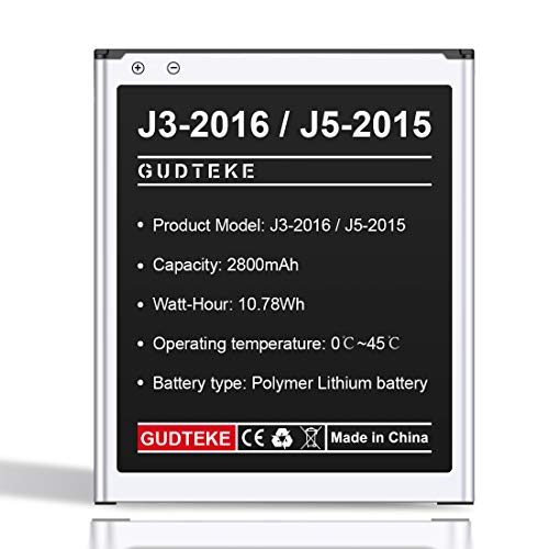 GUDTEKE Bateria para Samsung Galaxy (J3 2016) (J5 2015) 2800mAh batería de ion de litio mejorada