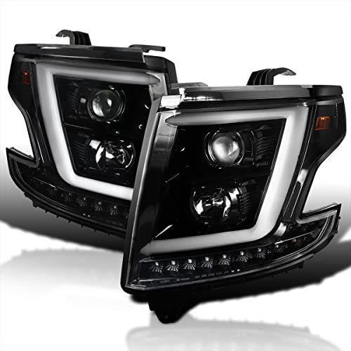 Spec-D Tuning LED Light Bar Black Housing Clear Lens Projector Headlights Compatible with 2015-2020 Chevy Tahoe, Suburban Left + Right Pair Headlamps Assembly