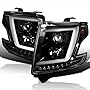Spec-D Tuning LED Light Bar Black Housing Clear Lens Projector Headlights Compatible with 2015-2020 Chevy Tahoe, Suburban Left + Right Pair Headlamps Assembly