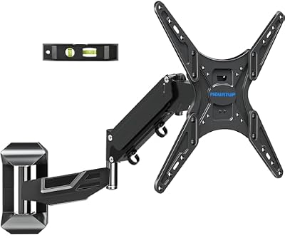 MOUNTUP Height Adjustable TV Wall Mount for 26-55 Inch TVs, Gas Spring Full Motion Articulating TV Bracket with Smooth Swivel Tilt & Safe Corner Installation, 400x400mm VESA, 11-66 lbs, Textured Black