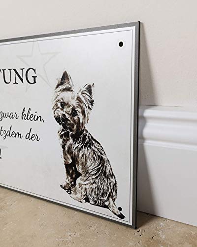ZAUBERBILD Hundeschild Warnung | Yorkshire Terrier | Warnschild Vorsicht Hund | 25x17cm Alu