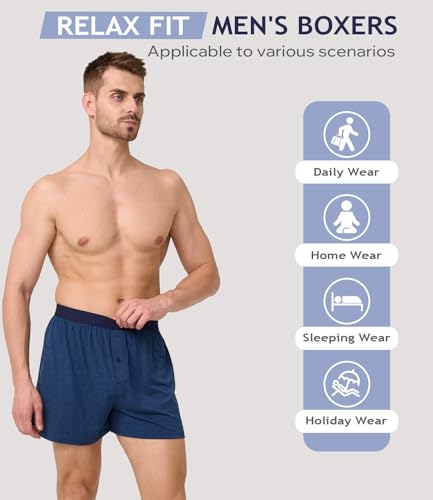 Image of BAMBOO COOL Mens Underwear Boxers Moisture-wicking and Cool Men's Boxer Shorts Loose Fit Super Soft 4 Pack