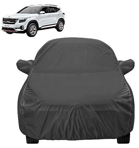 Image of Auto Hub Car Body Cover Compatible with for Kia Seltos (Model-2019-2025) with Mirror Pocket, Dustproof, Heat Resistant, Elastic Bottom, Triple Stitched, 2X2 Grey Matty