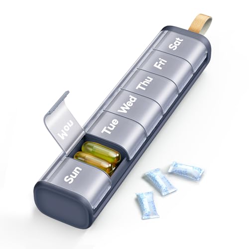 Ideerfit Boîte à pilules 7 jours, pilulier [certifié LFGB] [résistant au sec] [boîte à pilules 1 fois par jour] Boîte à médicaments 7 compartiments, organisateur de pilules pour vitamines et comprimés