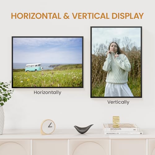 Image of 13x18 Aluminum Metal Picture Frame,Tempered Glass Black Photo Frame 13x18 for Family Photo,Posters,Art,Document to Wall Mount Horizontally or Vertically