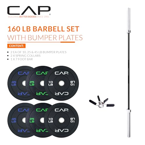 Image of CAP Barbell Olympic Weight Set with 7ft Barbell & Bumper Plates | 160-370 lbs | Multiple Options