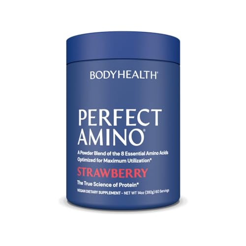 Image of BodyHealth PerfectAmino Powder - BCAA and EAA Powder for Pre and Post Workout - Amino Acid Energy Drink for Men and Women to Support Lean Muscle and Recovery - Strawberry - 60 Servings