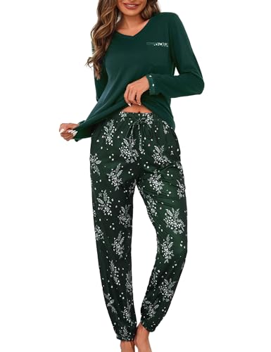 Jahetuul Schlafanzug Damen Langarm Pyjama Baumwolle lang Nachtwäsche Pyjamas Set Baumwolle Lounge Set Schlafanzüge für Damen Pyjamahose mit...