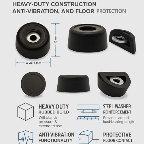 Image of Penn Elcom Small Black Bold Rubber Feet with Steel Washer - Set of 4 | Heavy-Duty Rubber Bumper Pads for Furniture & AV Gear | Anti-Vibration, Non-Slip for Floor Protection (O - 25.4mm, H - 15mm)