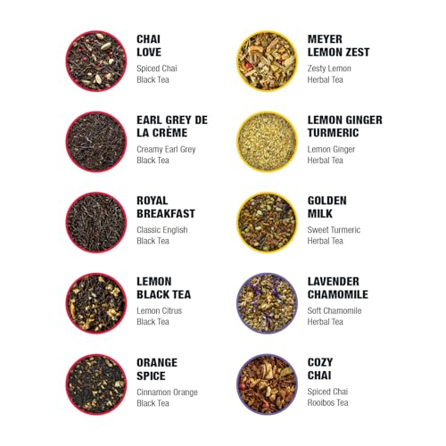 Image of Tiesta Tea - Classic Teas Sampler Dry Flight Set, Loose Leaf, High to No Caffeine, Makes Hot & Iced, Assorted Tea Sets with Herbal, Black, Green, and Fruit Blends, 20 Resealable Sample Pouches