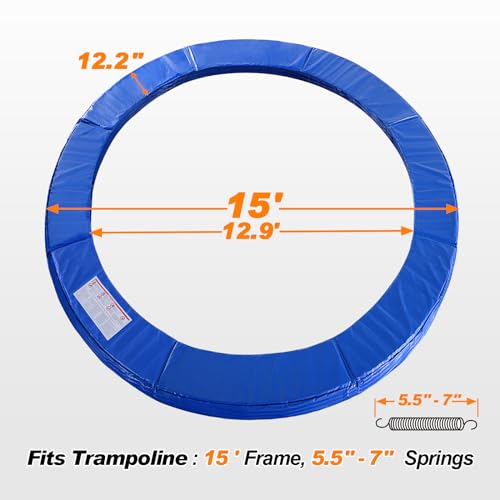Exacme Trampoline Pad Replacement 15 Foot, Round Safety Frame Pad Spring Cover, Blue, CP15B