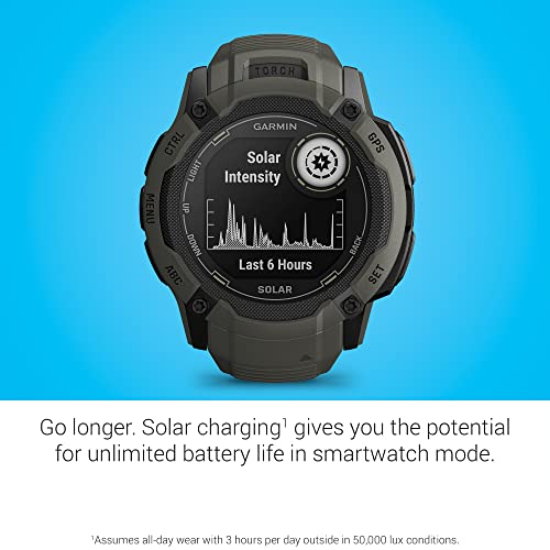 Image of Garmin Instinct 2X Solar, Rugged GPS Smartwatch, Built-in Flashlight, Solar Charging Capability, Multi-Band GNSS, Moss