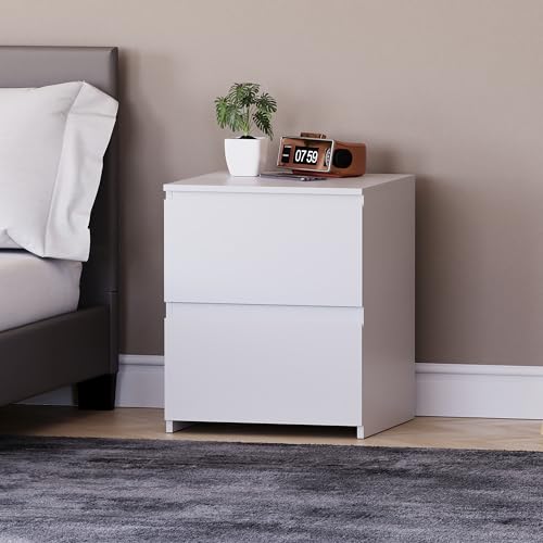 Vida Designs Denver - Comodino grande con 2 cassetti, per camera da letto, moderno, 48 x 39,5 x 39,5 cm (altezza x larghezza x profondità) (bianco)