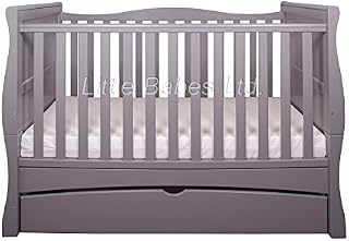 Little Babes Ltd New Grey Convertible Mason Cot Bed with Drawer + ECO HD Airflow Nursery Fibre Mattress 140x70x10cm / Baby Sleigh Cot Bed, Drawer & Mattress