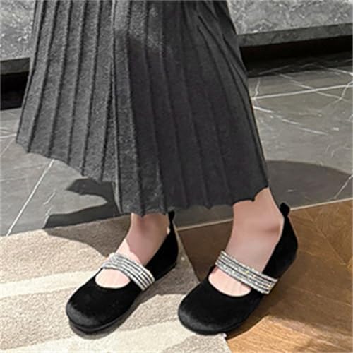 Mary Jane Flats Retro Suede Shoes for Women Rhinestone Ballet Flats Classy Round Toe Wedding Party Dressy Shoes3