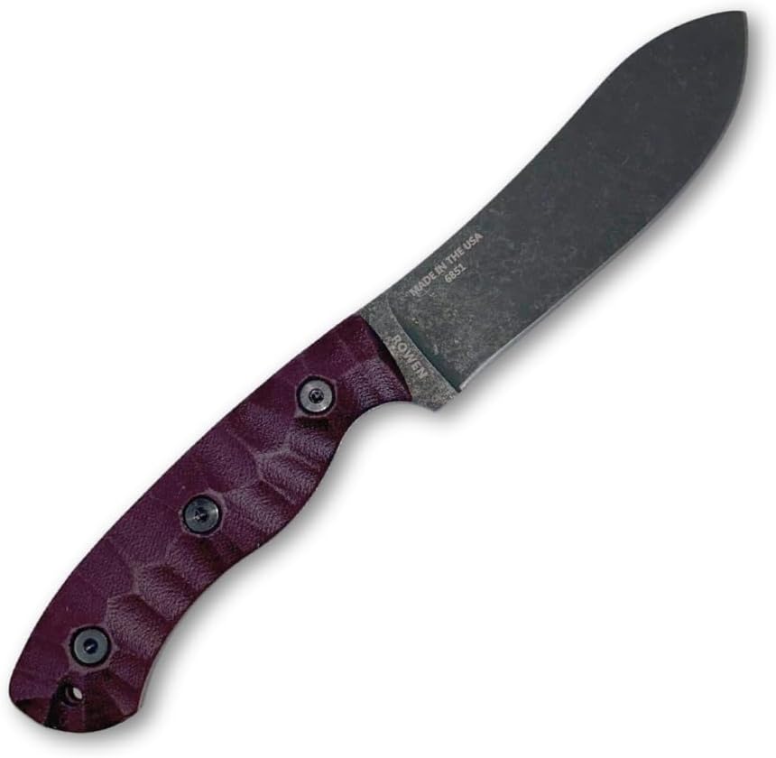 ESEE James Gibson Designed JG5 Nessmuk Fixed Blade Knife w/Sculpted Micarta Handles, Black Oxide Finish, and Brown Leather Pouch Sheath (Burgundy Sculpted Linen Micarta)
