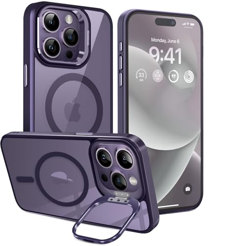 Image of VONZEE TPU+PC For iPhone 14 Pro Max Case,Compatible With Magsafe,Military-Grade Protective Case,Built-In Stash Stand Phone Case,Scratch-Resistant Back Cover,Classic Series|6.7''|Clear Deep Purple