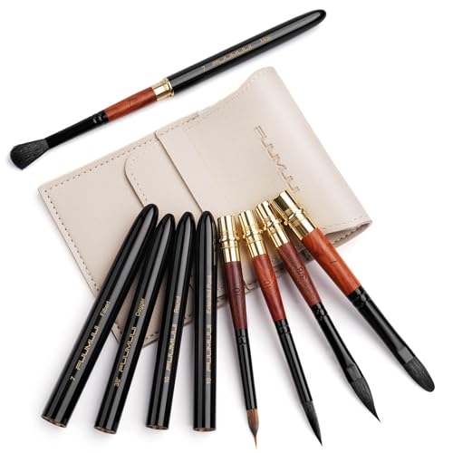 Fuumuui Travel Watercolor Brushes, 5Pcs Professional Plein Air Elegant Natural Squirrel Hair Travel Paint Brush Set with Sable Extended Needle Point Perfect for Watercolor Gouache Ink Painting