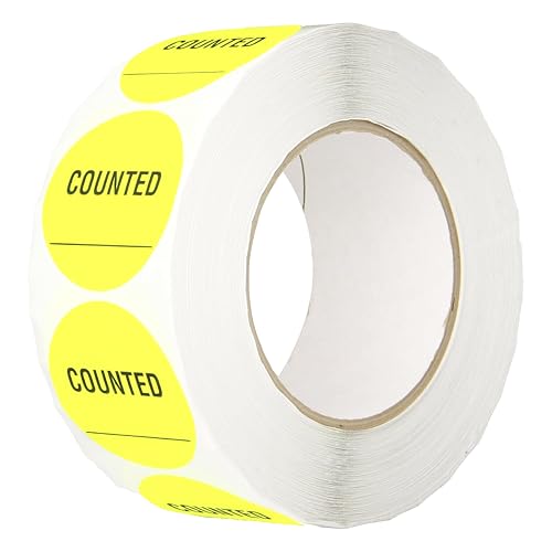 Image of TapeCase INVLBL-022 Counted Inventory Label, Circular Adhesive Label, Yellow, 2 in, 1000 Labels Per Roll, 1 Roll