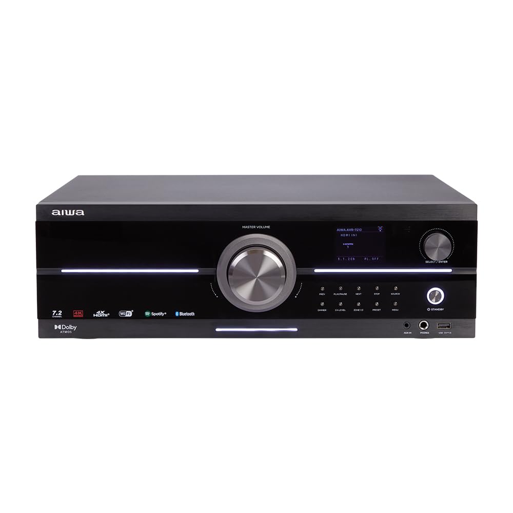 Aiwa, Receptor AV, AVR-7210 | 7.2 Canales, 1155W, Negro | Bluetooth, HDMI eARC, Dolby Atmos, AirPlay 2 | Control Remoto | Sonido Envolvente para Cine en casa