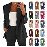 Hosenanzüge für Damen Elegant Blazer Anzug Set Einfarbig Streetwear Zweiteilig Hosenanzug Modern Business Anzughose Revers Slim Fit Sportlich Büro Outfit Anzugjacke Sommer Freizeitanzug