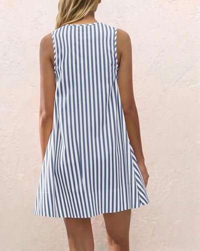 Image of OLAPTA Women Summer Sleeveless Babydoll Mini Tank Dresses Loose Fit Scoop Neck Ruched Short Dress with Pockets Party Clubwear