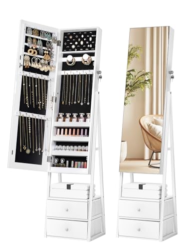 Nicetree Jewelry Cabinet with Mirror, Standing Mirror Jewelry Armoire with