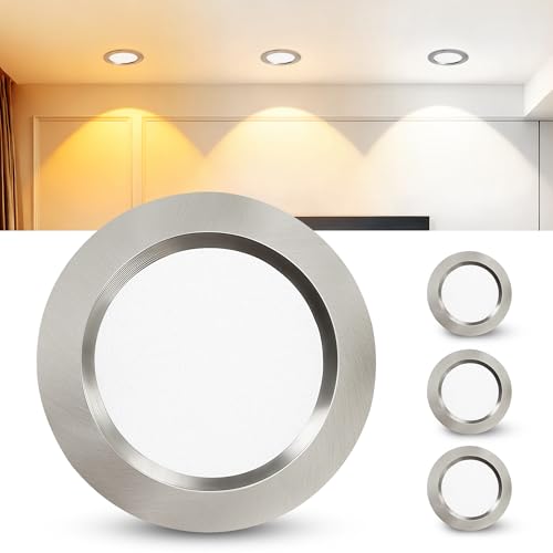 Laiebri Set di 3 Faretti LED da Incasso per Cartongesso 220V, 3.5W Alluminio Faretto da Incasso 3000K 4000K 6000K, 300LM IP44 Faretti LED Soffitto Foro 55-58mm e 12mm Ultrapiatto per Bagno, Nichel