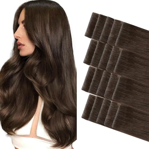Extensiones adhesivas invisibles de pelo natural marrón chocolate de 40cm para dar volumen