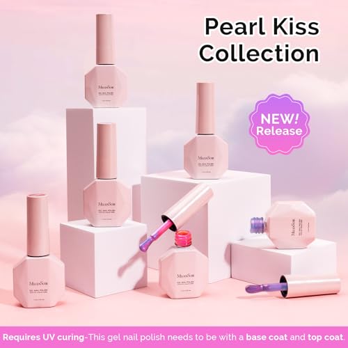 Image of MelodySusie Pearl Gel Nail Polish Set, 6 Colors Aurora Shimmer White Green Pink Purple Blue Iridescent Mermaid Drawing Glitter Gel Polish Soak Off Swirl Shell Thread Effect Nail Art Gifts for Women