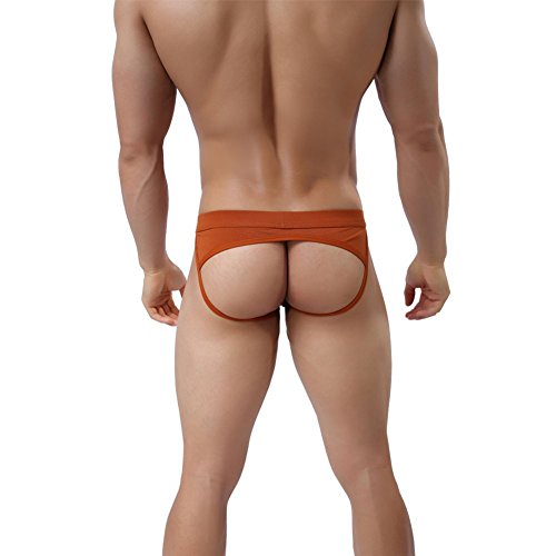 KAMUON Men’s 3-Pack Cotton Jock Strap Sexy Athletic Thongs Underwear Jockstrap (US M = Asian Tag L : Waist 32"-34", Black+Orange+Grey) - Thumbnail 7