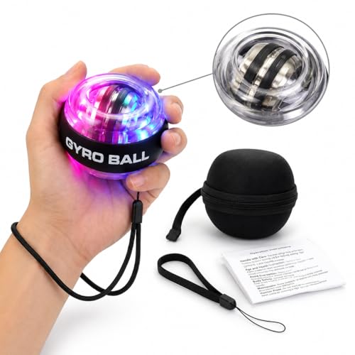 PulsePixel Upgraded Wrist Ball, Auto-Start Gyro Ball Hand Exerciser with 6-Stage Color-Changing LED, Battery-Free Torque Ball for Forearm, Grip Strength, Desk Breaks, Gamers, Musicians & Offices