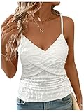 SOLY HUX Women's Wrap V Neck Camisole Top Ruched Spaghetti Strap Going Out Tops Solid White Large