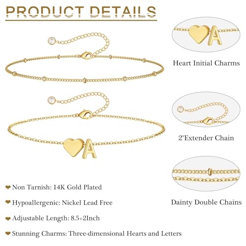 M MOOHAM Ankle Bracelets for Women - Initial Anklets for Women Dainty Layered Heart Adjustable Foot Chain Beaded Ankle Bracelets Beach 14k-Gold-Plated Jewelry Gifts Personalized Gifts by M MOOHAM - Used condition - Image 7