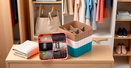 Image of Leawall 6-Compartment Wardrobe Organizer drawers organisers for Underwear, Socks, Bras, Ties, Scarves & Undergarments,storage box and organiser, Socks organizer Socks Tray (8 Pcs,Multicolor)