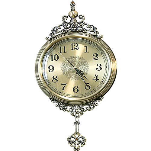 Reloj de pared grande con decoración de péndulo, reloj de péndulo silencioso de metal vintage funciona con pilas para sala de estar, dormitorio, decoración de pared de oficina Cover