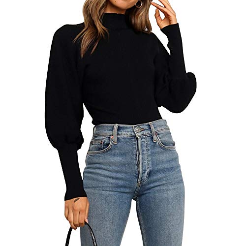 Exlura Women's Turtleneck Sweater Casual Long Sleeve Slim Fit Knit Pullover Tops Black