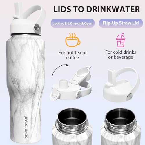 Image of SENDESTAR 32oz Water Bottle Wide Mouth Stainless Steel Vacuum Insulated Double Wall with 2 Straw Lids Fit in Any Car Cup Holder