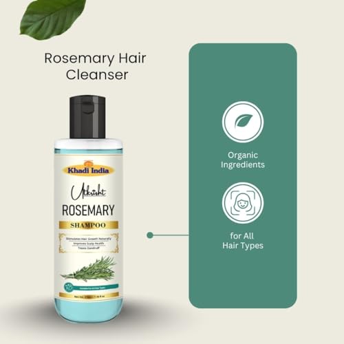 Image of Khadi Natural Rosemary Hair Shampoo for Hair Fall Control, Dandruff Care & Hair Growth - Herbal Cleanser for Men & Women - Gentle Daily Use | 210ml